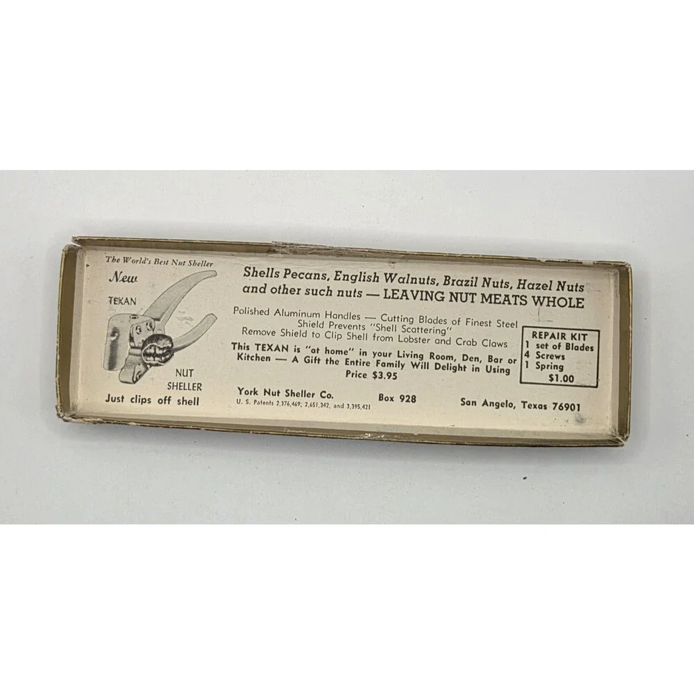 VTG 1950s Texan York Nut Sheller Cracker in Original Box w/ Cardboard Insert